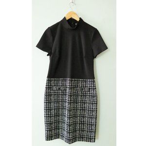 Karl Lagerfeld Paris Women's Mock Neck Sheath Dress with Houndstooth Skirt